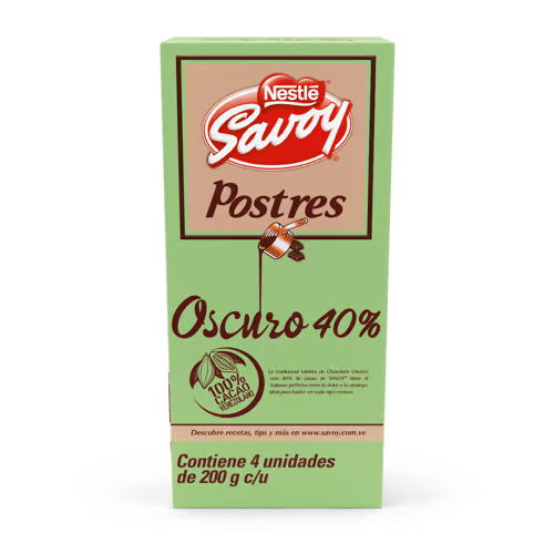 SAVOY® Dessert Chocolate 40% Cocoa Display 4 Units of 200 g