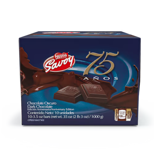 [1000077] SAVOY® Dark Chocolate 75th Anniversary Edition Display 10 Units of 100 g